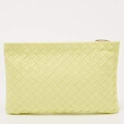 Pre Owned Bottega Veneta Neon Intrecciato Leather Zip Pouch