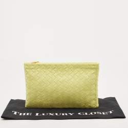 Pre Owned Bottega Veneta Neon Intrecciato Leather Zip Pouch