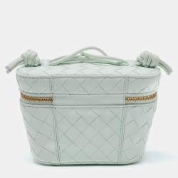 Pre Owned Bottega Veneta Glacier Intrecciato Leather Mini Vanity Case  