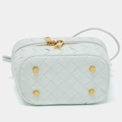 Pre Owned Bottega Veneta Glacier Intrecciato Leather Mini Vanity Case  