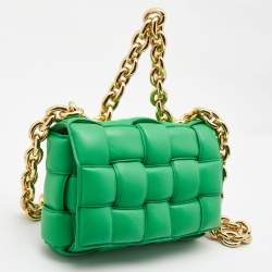 Pre Owned Bottega Veneta Green Padded Leather Chain Cassette Shoulder Bag