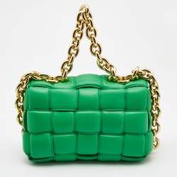 Pre Owned Bottega Veneta Green Padded Leather Chain Cassette Shoulder Bag