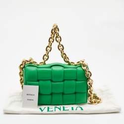 Pre Owned Bottega Veneta Green Padded Leather Chain Cassette Shoulder Bag