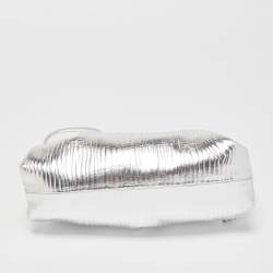 Pre Owned Bottega Veneta Silver Embossed Leather Mini The Pouch