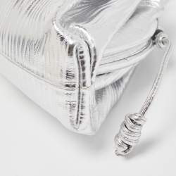 Pre Owned Bottega Veneta Silver Embossed Leather Mini The Pouch