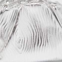 Pre Owned Bottega Veneta Silver Embossed Leather Mini The Pouch