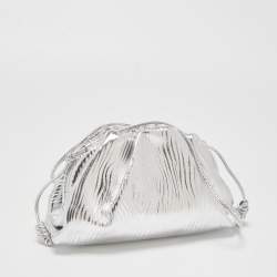 Pre Owned Bottega Veneta Silver Embossed Leather Mini The Pouch