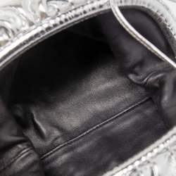 Pre Owned Bottega Veneta Silver Embossed Leather Mini The Pouch