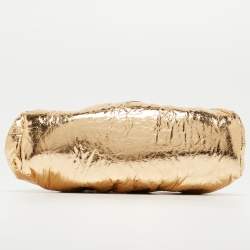 Pre Owned Bottega Veneta Gold Foil Leather Extra Mini Pouch Bag