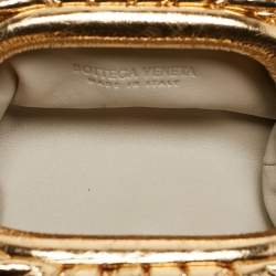 Pre Owned Bottega Veneta Gold Foil Leather Extra Mini Pouch Bag