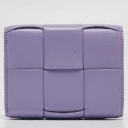 Pre Owned Bottega Veneta Lilac Intrecciato Leather Cassette Trifold Wallet
