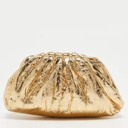 Pre Owned Bottega Veneta Metallic Gold Leather The Pouch Coin Purse