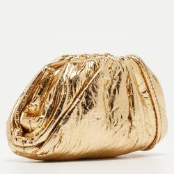 Pre Owned Bottega Veneta Metallic Gold Leather The Pouch Coin Purse