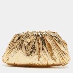 Pre Owned Bottega Veneta Metallic Gold Leather The Pouch Coin Purse