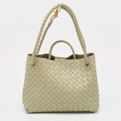 Pre Owned Bottega Veneta Khaki Green Intrecciato Leather Medium Andiamo Top Handle Bag