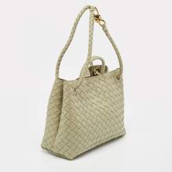 Pre Owned Bottega Veneta Khaki Green Intrecciato Leather Medium Andiamo Top Handle Bag
