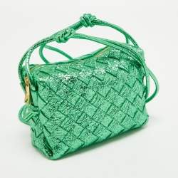 Bottega Veneta Metallic Green Intrecciato Leather Mini Loop Camera Bag