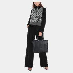 Pre Owned Bottega Veneta Black Intrecciato Leather Laptop Bag