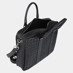 Pre Owned Bottega Veneta Black Intrecciato Leather Laptop Bag