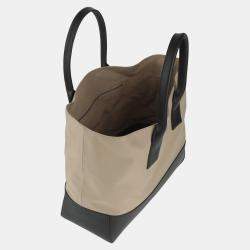 Pre Owned Bottega Veneta Beige/Black Fabric and Leather Tote