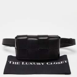 Pre Owned Bottega Veneta Black Intrecciato Leather Mini Cassette Belt Bag