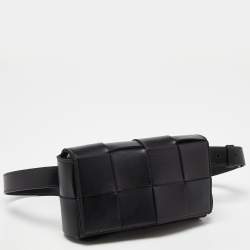 Pre Owned Bottega Veneta Black Intrecciato Leather Mini Cassette Belt Bag