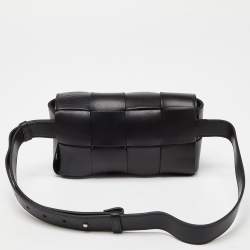 Pre Owned Bottega Veneta Black Intrecciato Leather Mini Cassette Belt Bag