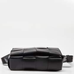 Pre Owned Bottega Veneta Black Intrecciato Leather Mini Cassette Belt Bag