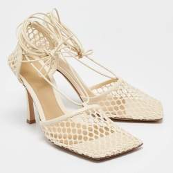 Bottega Veneta Cream Mesh and Leather Stretch Pumps Size 41