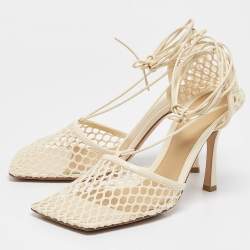 Bottega Veneta Cream Mesh and Leather Stretch Pumps Size 41