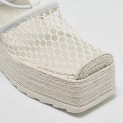 مملوكة مسبقًا Bottega Veneta White Mesh and Leather Wedge Platform Espadrille Ankle Wrap Sandals Size 39