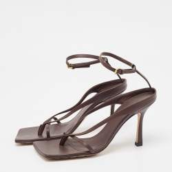 Pre Owned صندل بوتيغا فينيتا جلد بني سترتش بحزام للكاحل مقاس 37.5