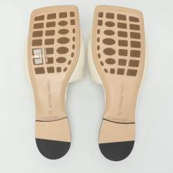 Pre Owned Bottega Veneta Cream Leather Lido Flat Slides Size 37