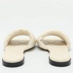 Pre Owned Bottega Veneta Cream Leather Lido Flat Slides Size 37
