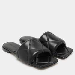 Bottega Veneta Black Leather Lido Flat Slides Size 36