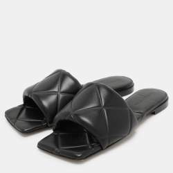 Bottega Veneta Black Leather Lido Flat Slides Size 36