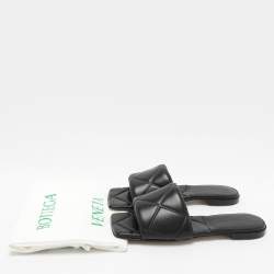 Bottega Veneta Black Leather Lido Flat Slides Size 36