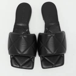 Bottega Veneta Black Leather Lido Flat Slides Size 36