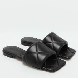 Bottega Veneta Black Leather Lido Flat Slides Size 36