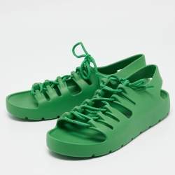 Bottega Veneta Green Rubber Lace Up Flat Sandals Size 41