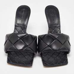 مملوكة مسبقًا Bottega Veneta Black Woven Leather Lido Slide Sandals Size 37.5