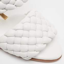 Bottega Veneta White Leather Intrecciato Slide Sandals Size 38.5