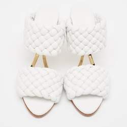 Bottega Veneta White Leather Intrecciato Slide Sandals Size 38.5