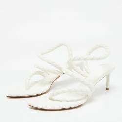 Pre Owned Bottega Veneta White Leather Leaf Sandals Size 40