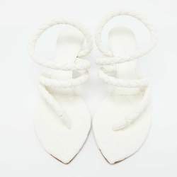 Pre Owned Bottega Veneta White Leather Leaf Sandals Size 40