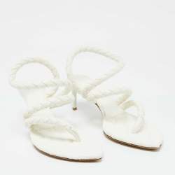 Pre Owned Bottega Veneta White Leather Leaf Sandals Size 40
