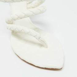 Pre Owned Bottega Veneta White Leather Leaf Sandals Size 40