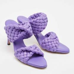 Bottega Veneta Purple Leather Intrecciato Slide Sandals Size 38.5