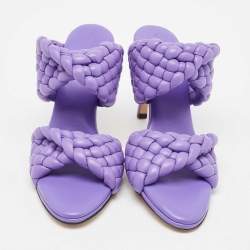 Bottega Veneta Purple Leather Intrecciato Slide Sandals Size 38.5