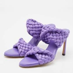 Bottega Veneta Purple Leather Intrecciato Slide Sandals Size 38.5